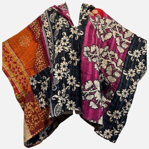 FUNKY STUFF vintage cottn kantha reversible hood PONCHO TOP fits XL 1X 2X 3X 4X